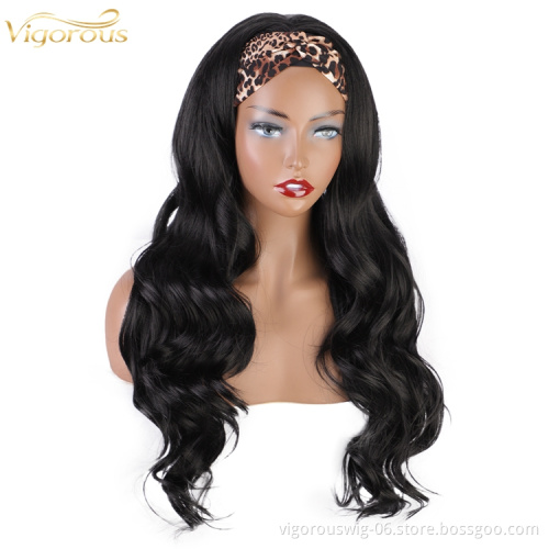 Wholesale 22inch Long black Color Heat Resistance Synthetic Headband Wigs For Black Women body wave Headband Synthetic Hair Wigs